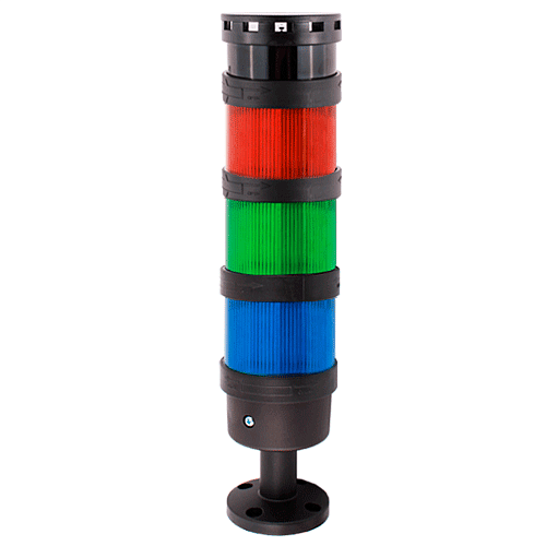 TL70B-024-RGB-55 INNOCONT, Светосигнальная колонна d=70мм, светодиод, стойка 55мм, основание d=70мм,постоянное свечение, c зуммером, цвет: красный, зеленый, синий, 24VDC, IP65, кабель 0,5м
